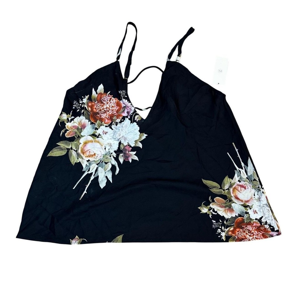 Flora Nikrooz Anthropologie Black Floral Print Cami Top L